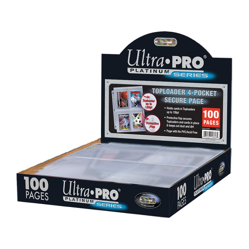 Ultra Pro - 4 Pocket Trading Card Binder Pages - Secure Platinum for Toploaders - Box of 100