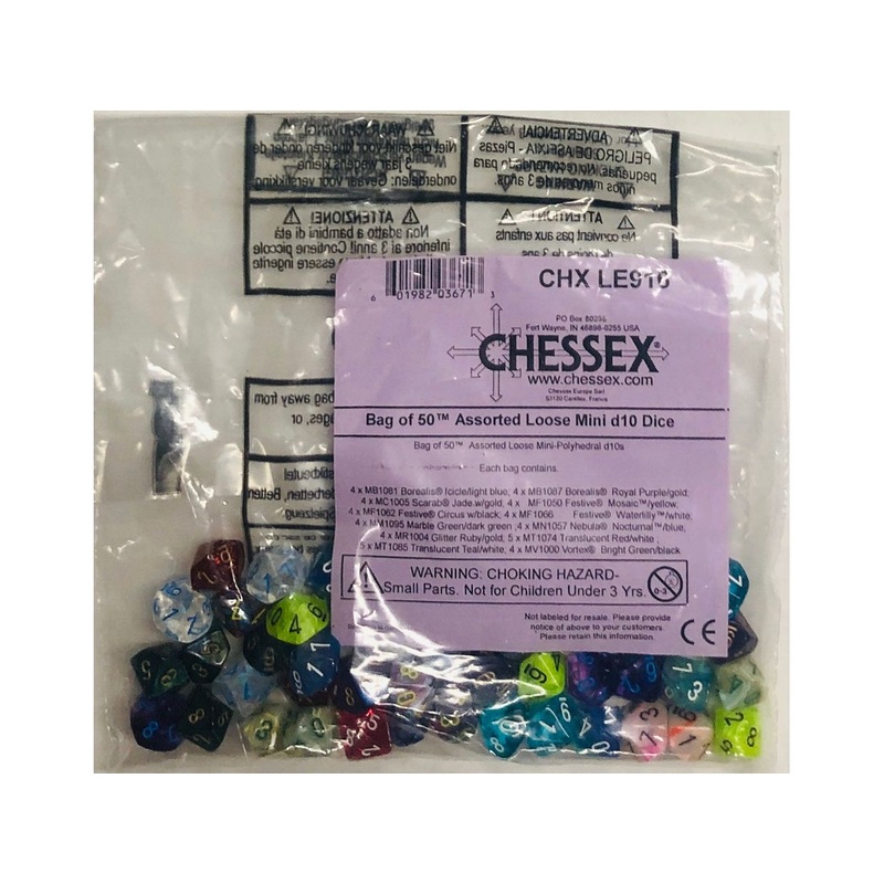 Chessex Dice - 50 Loose Mini D10 Dice - Assortment Bag