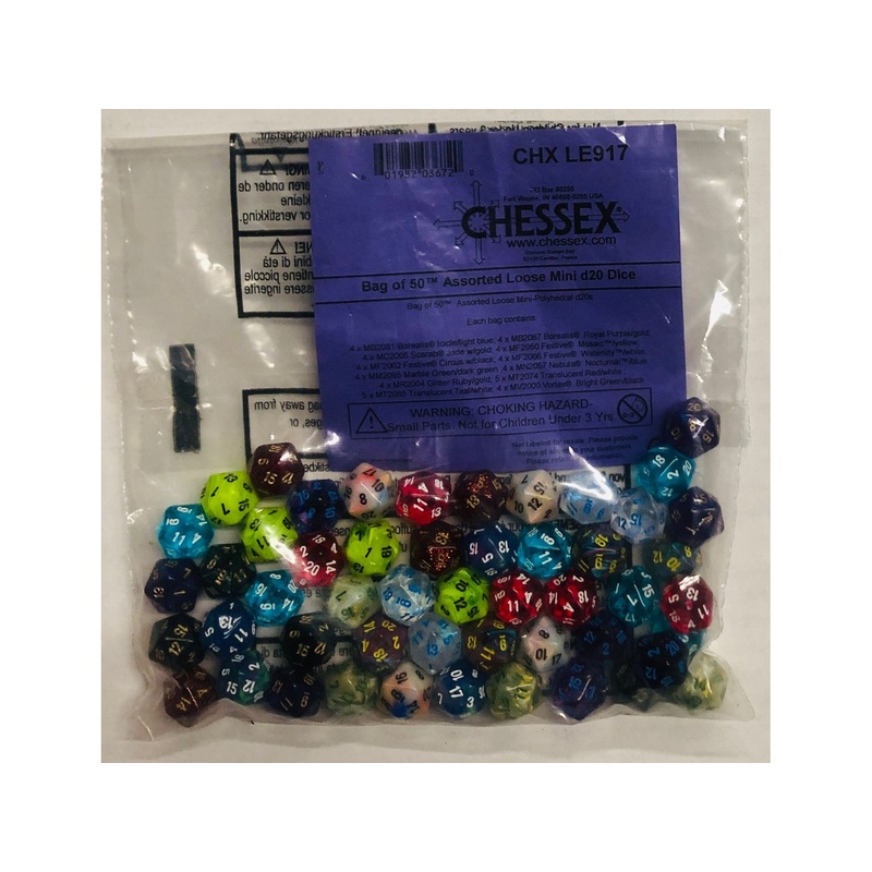 Chessex Dice - 50 Loose Mini D20 Dice - Assortment Bag