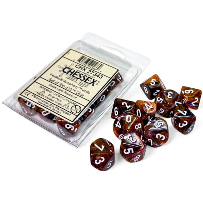 Chessex Dice - Festive Symphony with White - Set of 10 D10 - CHX 27343