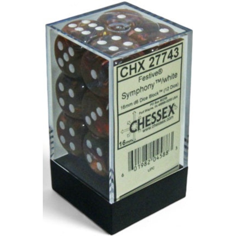 Chessex Dice - Festive Symphony with White - Set of 12 D6 - CHX 27743
