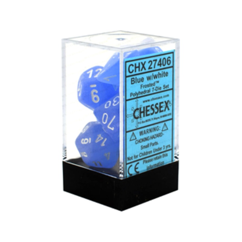 Chessex Dice - Frosted Blue with White - Set of 7 - CHX 27406