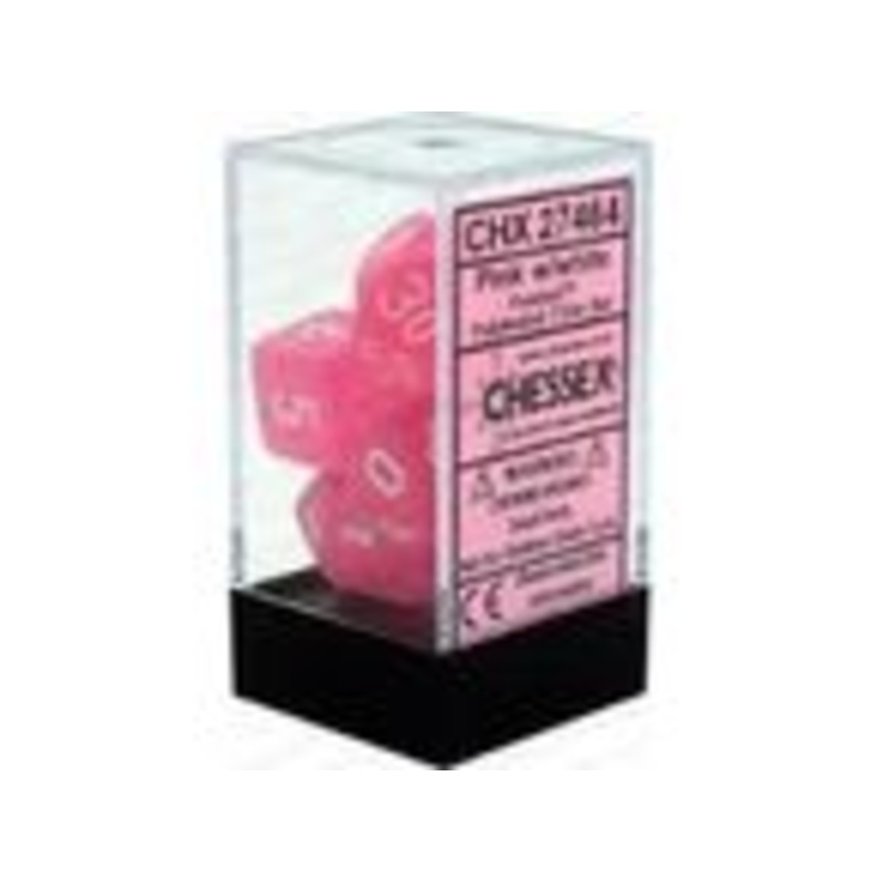 Chessex Dice - Frosted Pink with White - Set of 7 - CHX 27464