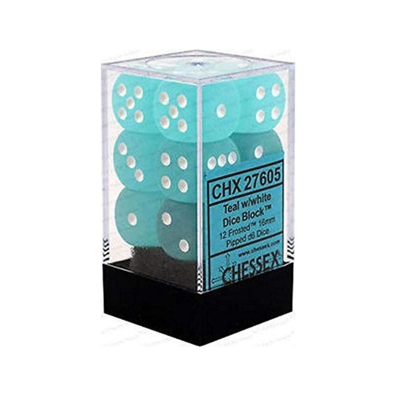 Chessex Dice - Frosted Teal with White - Set of 12 D6 - CHX 27605