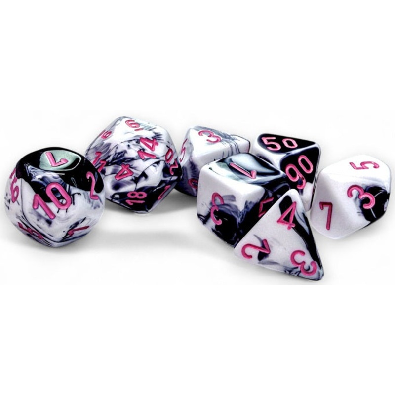 Chessex Dice - Gemini Black-White with Pink - Set of 7 - CHX 26469