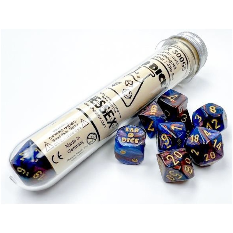 Chessex Dice - Lab Dice - Heavy 7-Die Set - Azurite/Gold Luminary