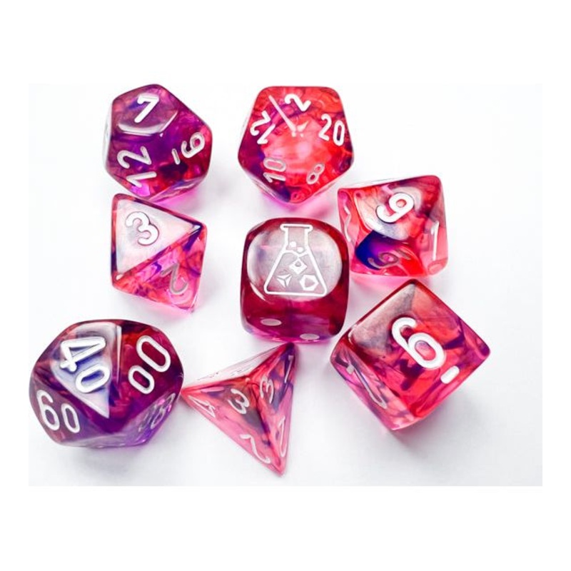 Chessex Dice - Lab Dice - Heavy 7-Die Set - Black Light Special/White Luminary