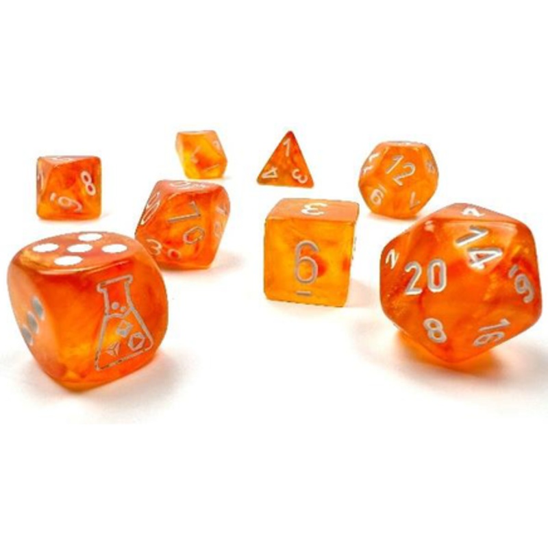 Chessex Dice - Lab Dice - Heavy 7-Die Set - Blood/Orange White Luminary