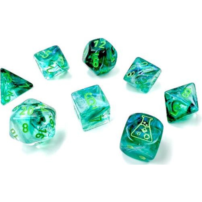Chessex Dice - Lab Dice - Heavy 7-Die Set - Kelp/Light Green Luminary