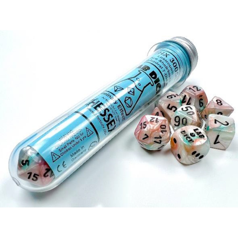 Chessex Dice - Lab Dice - Heavy 7-Die Set - Sea/Shell Black Luminary