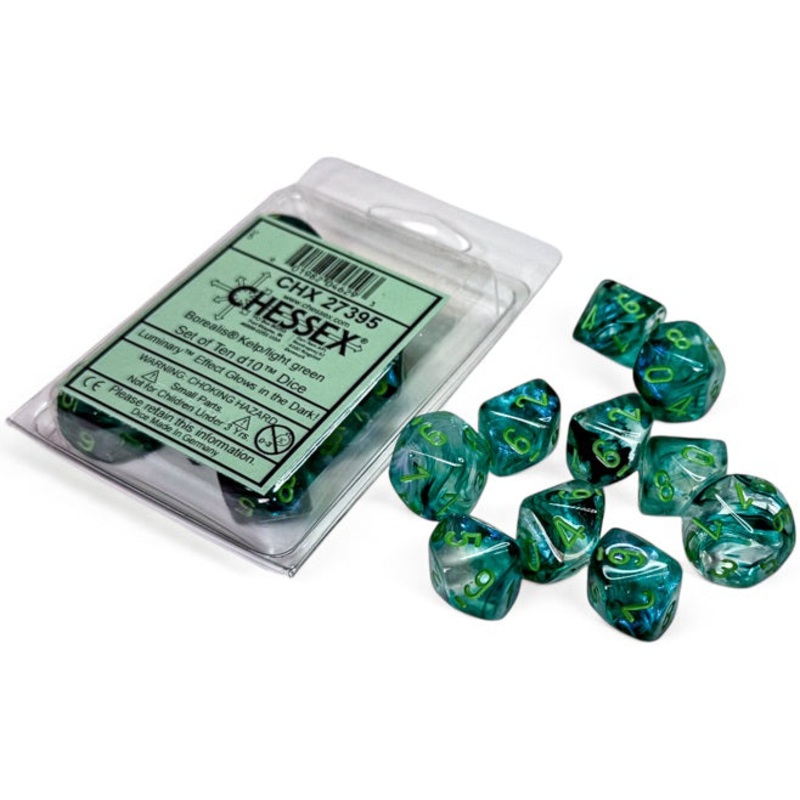 Chessex Dice - Luminary Borealis Kelp with Light Green - Set of 10 D10 - CHX 27395