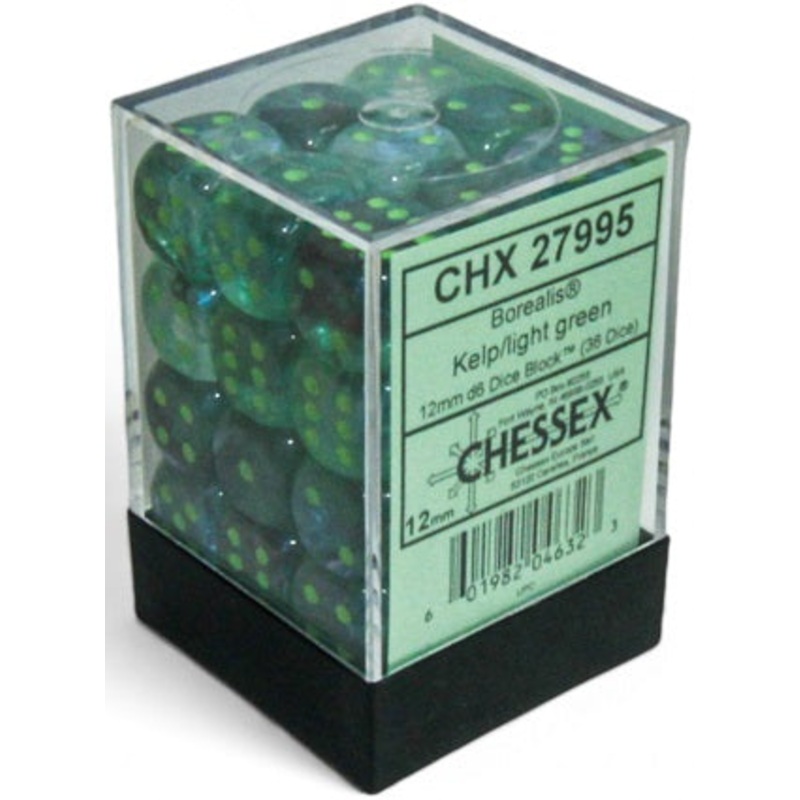 Chessex Dice - Luminary Borealis Kelp with Light Green - Set of 36 D6 - CHX 27995