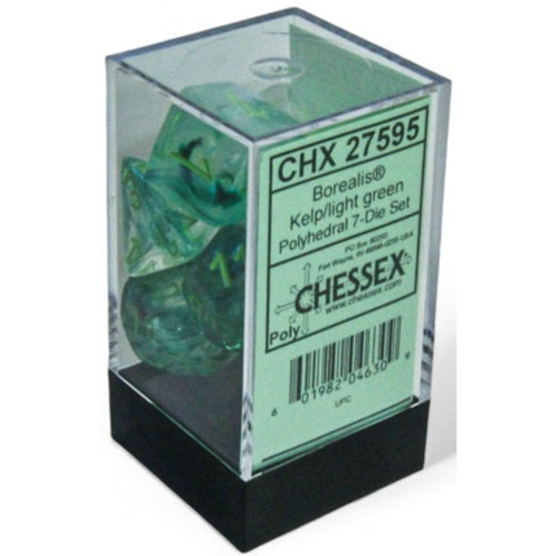 Chessex Dice - Luminary Borealis Kelp with Light Green - Set of 7 - CHX 27595