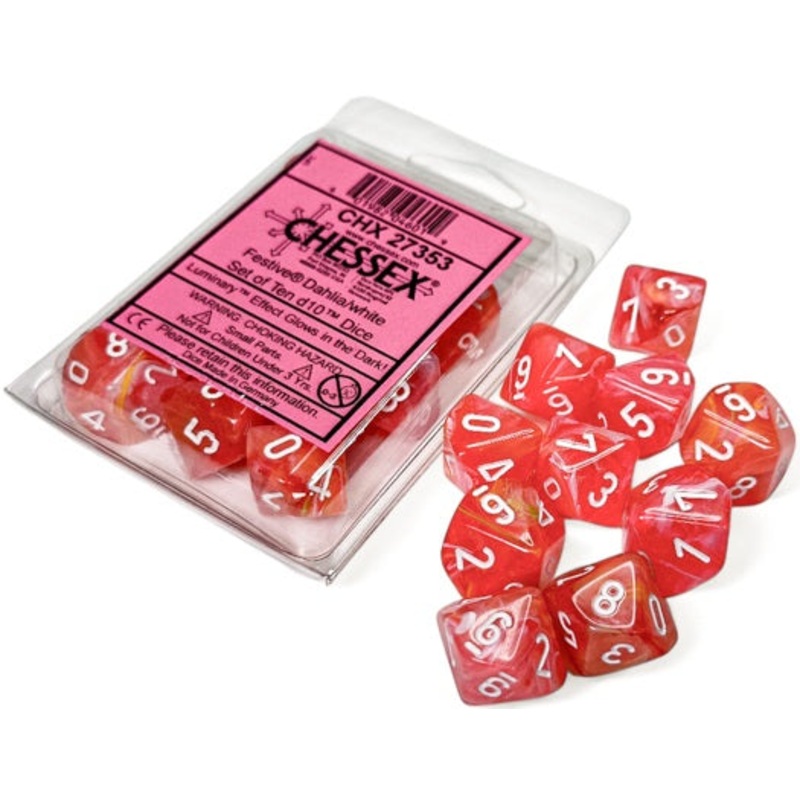 Chessex Dice - Luminary Festive Dahlia with White - Set of 10 D10 - CHX 27353