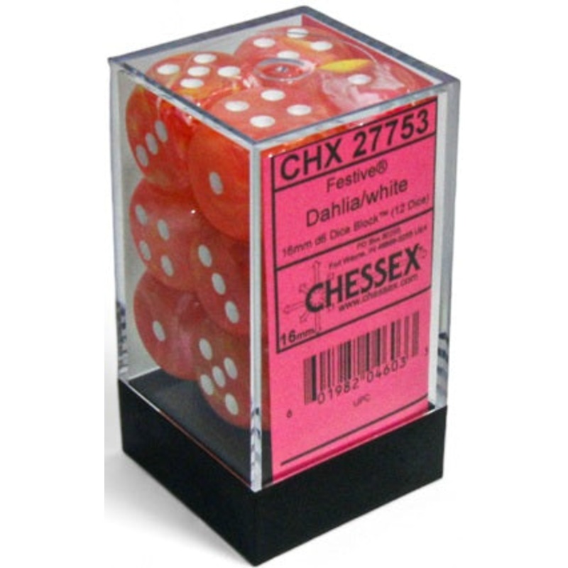 Chessex Dice - Luminary Festive Dahlia with White - Set of 12 D6 - CHX 27753