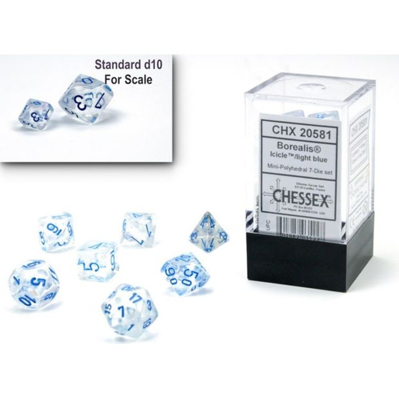 Chessex Dice - Mini Borealis Icicle with Light Blue - Set of 7 - CHX 20581