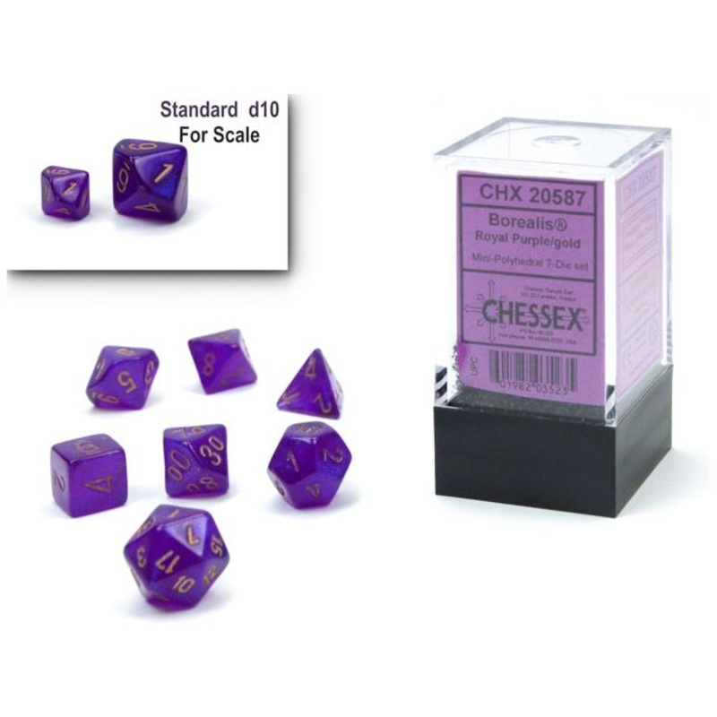 Chessex Dice - Mini Borealis Royal Purple with Gold - Set of 7 - CHX 20587