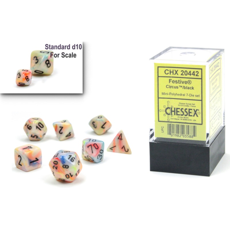 Chessex Dice - Mini Festive Circus with Black - Set of 7 - CHX 20442