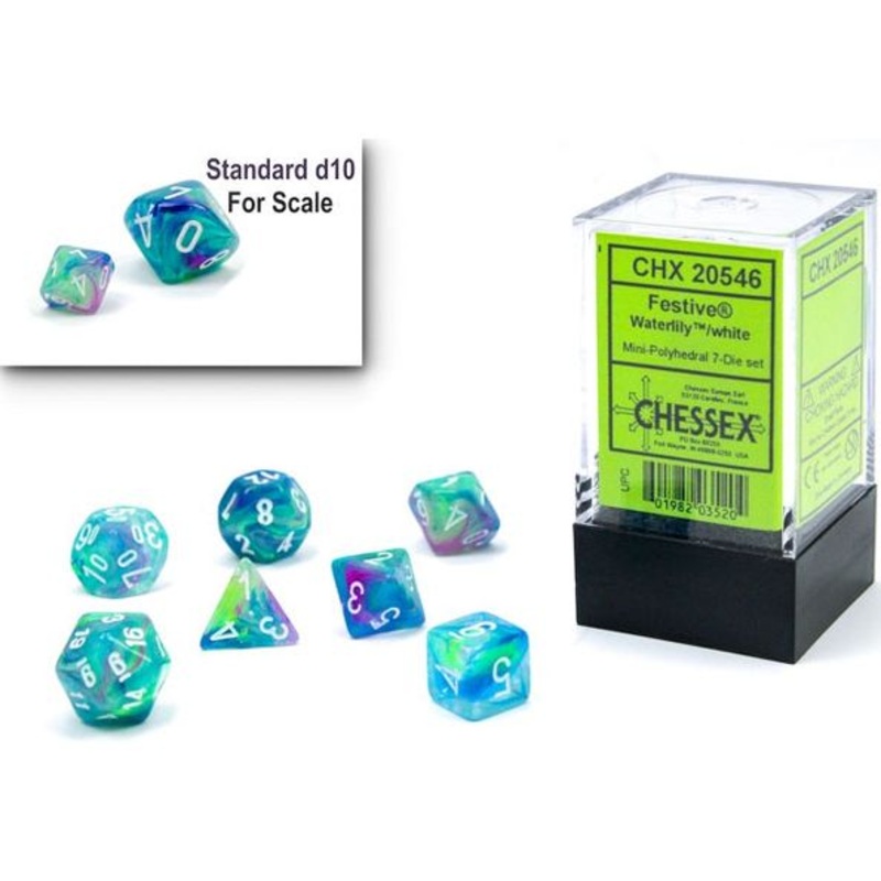 Chessex Dice - Mini Festive Waterlily with White - Set of 7 - CHX 20546