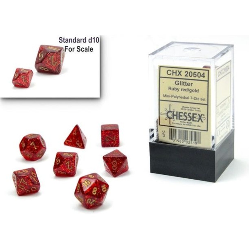 Chessex Dice - Mini Glitter Ruby with Gold - Set of 7 - CHX 20504