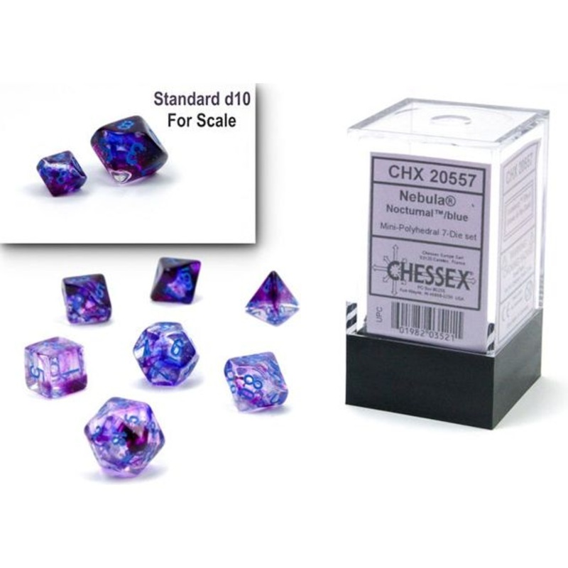 Chessex Dice - Mini Nebula Nocturnal with Blue - Set of 7 - CHX 20557