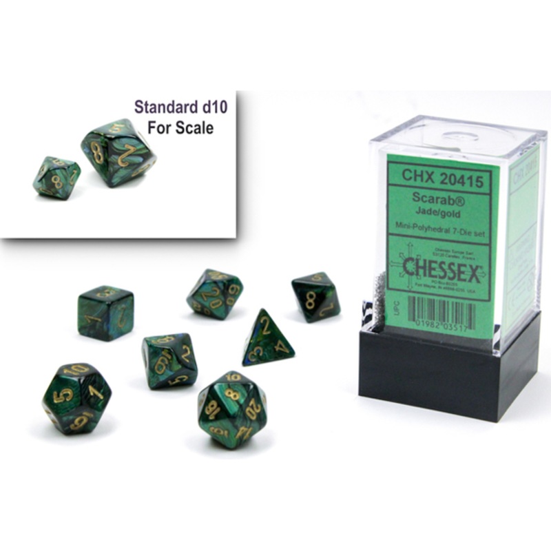 Chessex Dice - Mini Scarab Jade with Gold - Set of 7 - CHX 20415