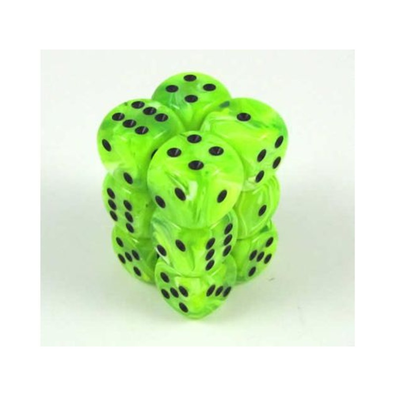 Chessex Dice - Vortex Bright Green with Black - Set of 12 D6 - CHX 27630