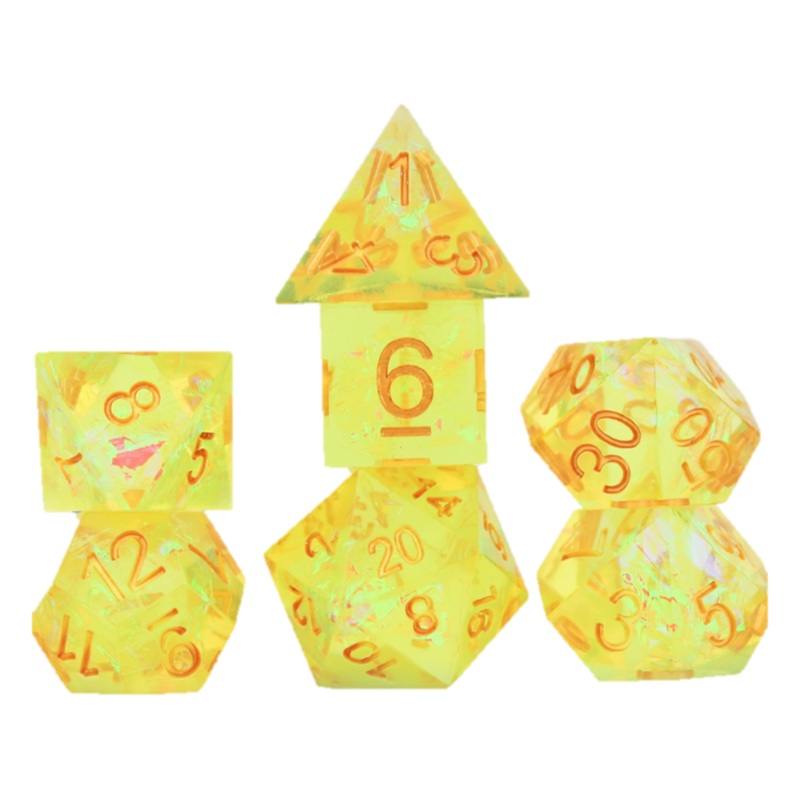 Sirius Dice - 7 Die Set - Sharp-Edged Yellow Fairy