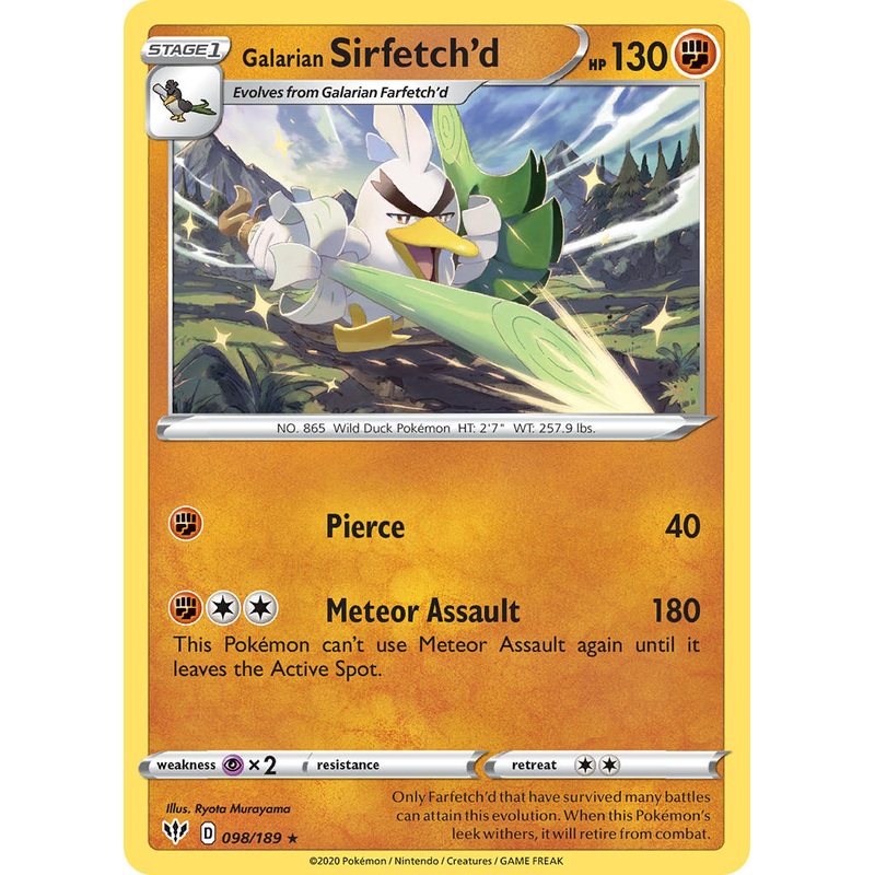 Galarian Sirfetch'd (098/189) (Cracked Ice holo) (Theme Deck Exclusive) [Sword & Shield: Darkness Ablaze]