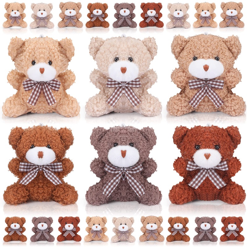 24 Pack Mini Bear Toys Bulk Plush Stuffed Animals Jointed Doll 3.15 Inch Bear Keychain For Teens Girls Adult Birthday Wedding Gr