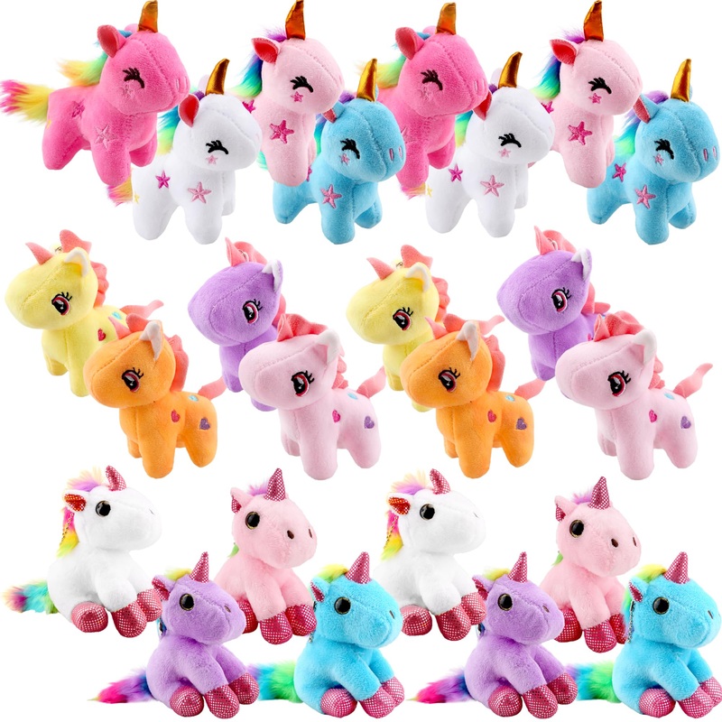 24 Pack Mini Stuffed Unicorn Animal Toys Bulk Cute Small Plush Unicorn Rainbow Tuffed Unicorn For Christmas Easter Wedding Birth