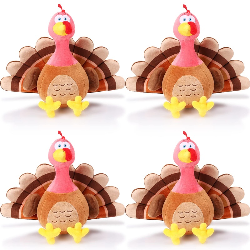 4 Pieces Plush Turkey Stuffed Animals 8 Inch Soft Thanksgiving Turkey Bird Plush Toys Fall Autumn Harvest Thanksgiving Ornaments