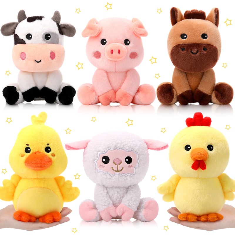 Roundfunny 6 Pcs 7 Inch Farm Animal Cute Plush Toys Set Horse Sheep Cow Duck Chick And Pig Stuffed Animals Gifts For Baby Shower