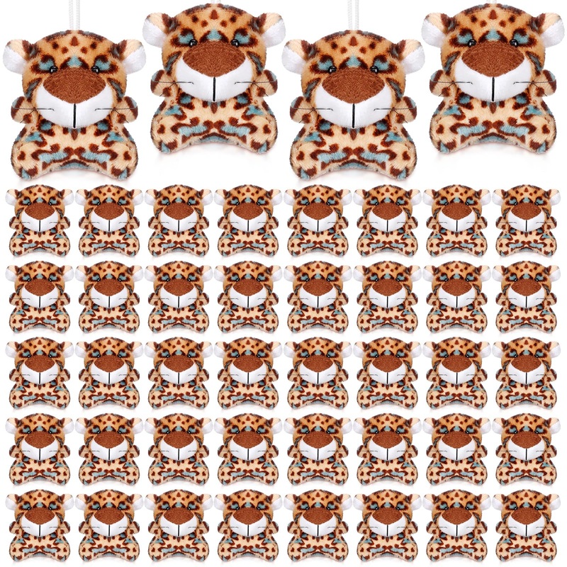 Shappy 50 Pcs Mini Animal Plush Toys Small Stuffed Animals Bulk Cute Tiny Plushies Keychains For Gift Party Carnival Prize(Leopa