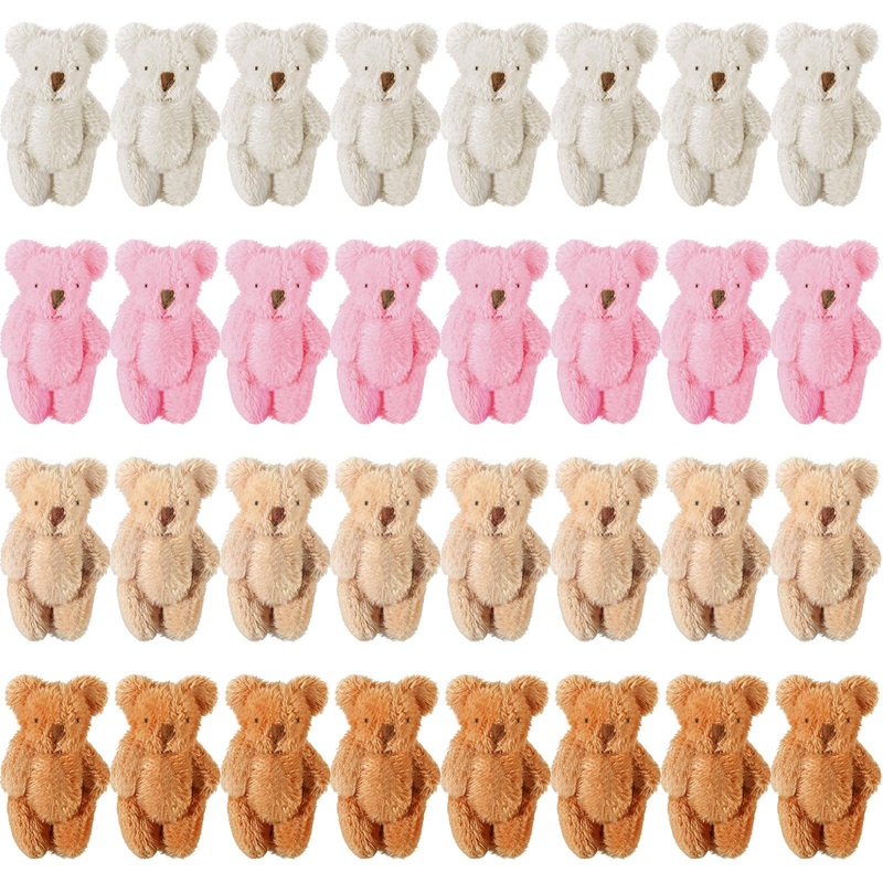 Skylety 32 Pieces Mini Bear Plush Toy Tiny Bear 2.36 Inches Mini Joint Tiny Soft Doll Stuffed Animal Toys For Birthday Cake Wedd