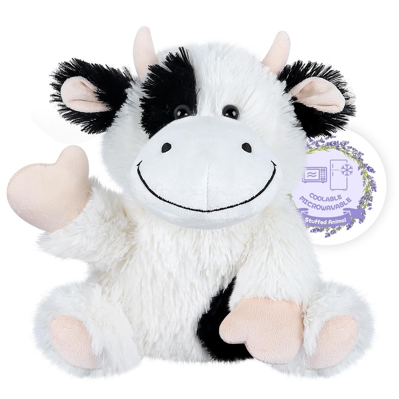Suzzipals Heatable & Coolable Cow Stuffed Animal, Heated Stuffed Animals Heating Pad For Soothing & Relaxation, Lavender Scent C