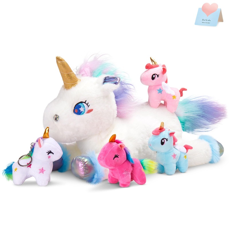 Wewill 19'' Rainbow Unicorn Stuffed Animal Plush Toys With 4 Cute Babies Unicorn Birthday Christmas Holiday Monther'S Day Gifts