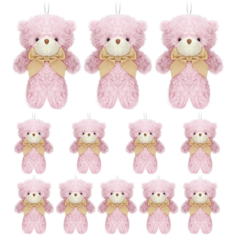 Yjubaoa 12 Pcs Mini Teddy Bears Pink Teddy Bear Stuffed Animal Plush Bear Keychain Birthday Graduation Christmas Party Favor Val