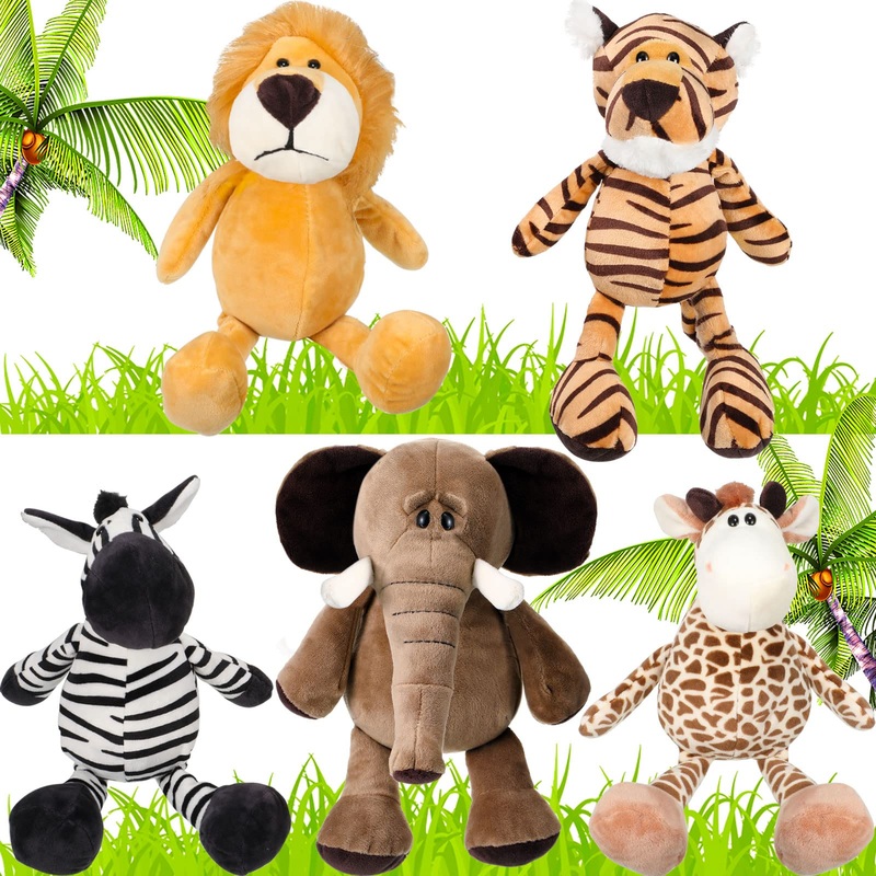 5 Pieces Safari Stuffed Animals Toy Set Includes Lions Tigers Elephants Zebras And Giraffes 11.8 Inch Wild Animals Soft Realisti