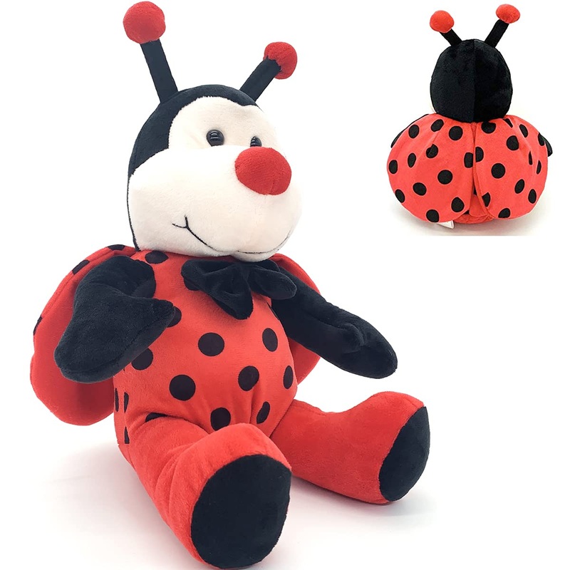 Big Size Ladybug Stuffed Animal Plush Ladybird Beetle Soft Insect Cuddly Lady Bug Toy With Red Wings And Black Bow, Bee Friend ,