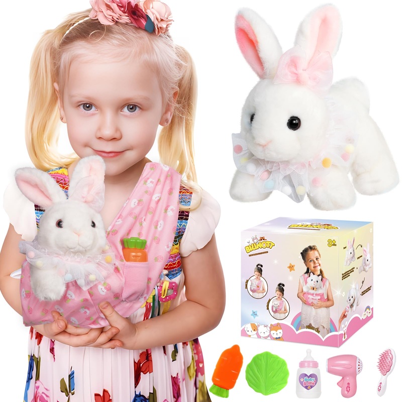 Bunny Toys For Kids, 2-In-1 Bunny Stuffed Animal With Pet Sling Carrier For Indoor And Outdoor, Perfect Christmas, Easter Gifts,