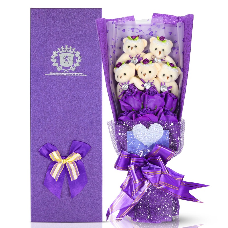 Erweicet Purple Mother'S Day Teddy Bear Bouquet In Gift Box, Bear Gifts For Mom