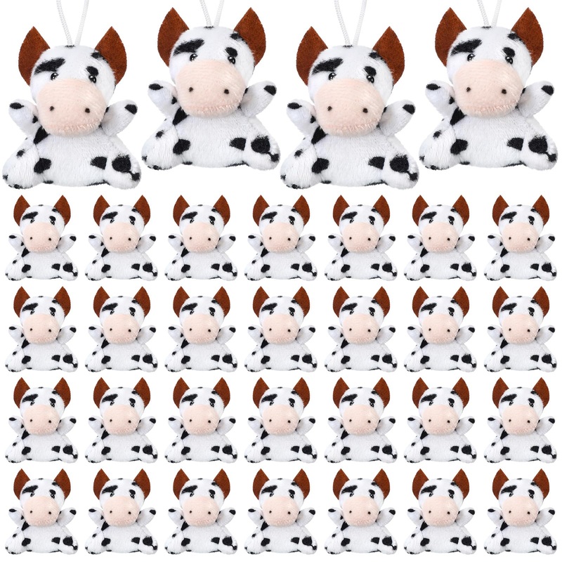 Shappy 50 Pcs Mini Animal Plush Toys Small Stuffed Animals Bulk Cute Tiny Plushies Keychains For Gift Party Carnival Prize(Cow)