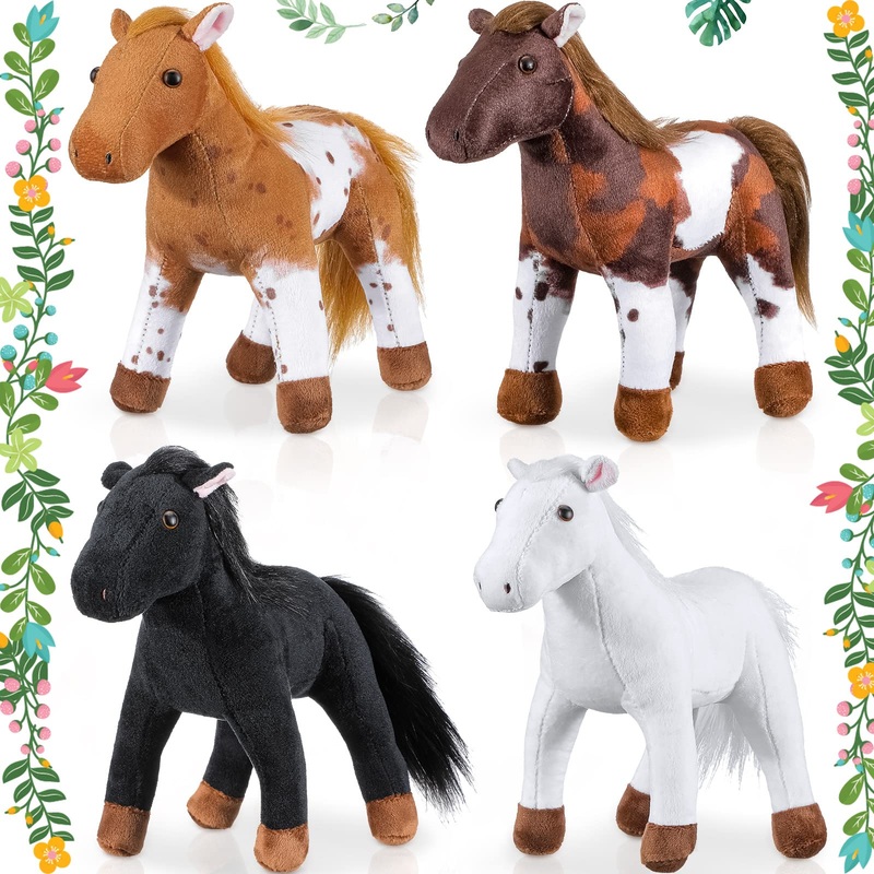 Skylety 4 Pcs Stuffed Horse Toy 8 Inch Horse Plush Stuffed Animals Cute Plush Assorted Toy Brown Animals Gifts Party Favors Supp