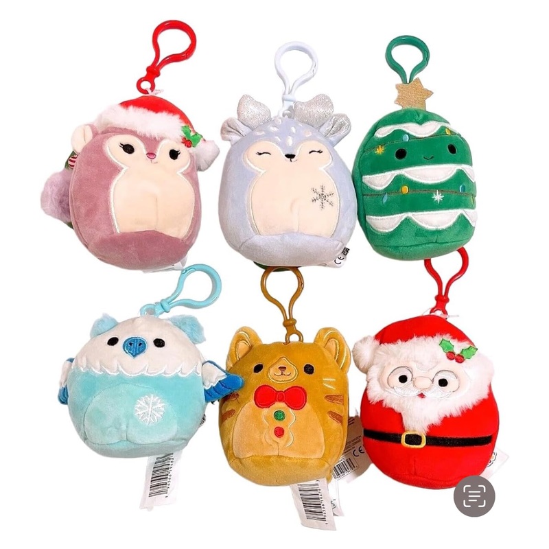 Squishmallows Christmas Squad C 3.5'' Clip On Keychain Mini Plush Doll (Set Of 6)