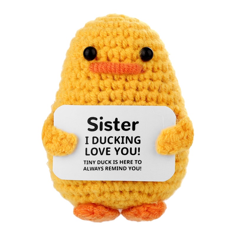 Toymis Positive Crochet Duck, Motivational Wool Handmade Duck Knitted Duck Positive Pocket Crochet Animal Crocheted Duck Doll Fo