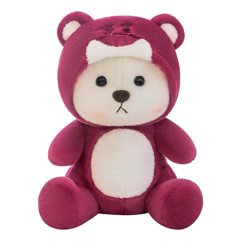 Bilibang Cartoon Plush Cross-Dressing Teddy Bear Plush Toy, Cute Teddy Bear With Removable Stitchhat (Pink Strawberrybear, 11 In