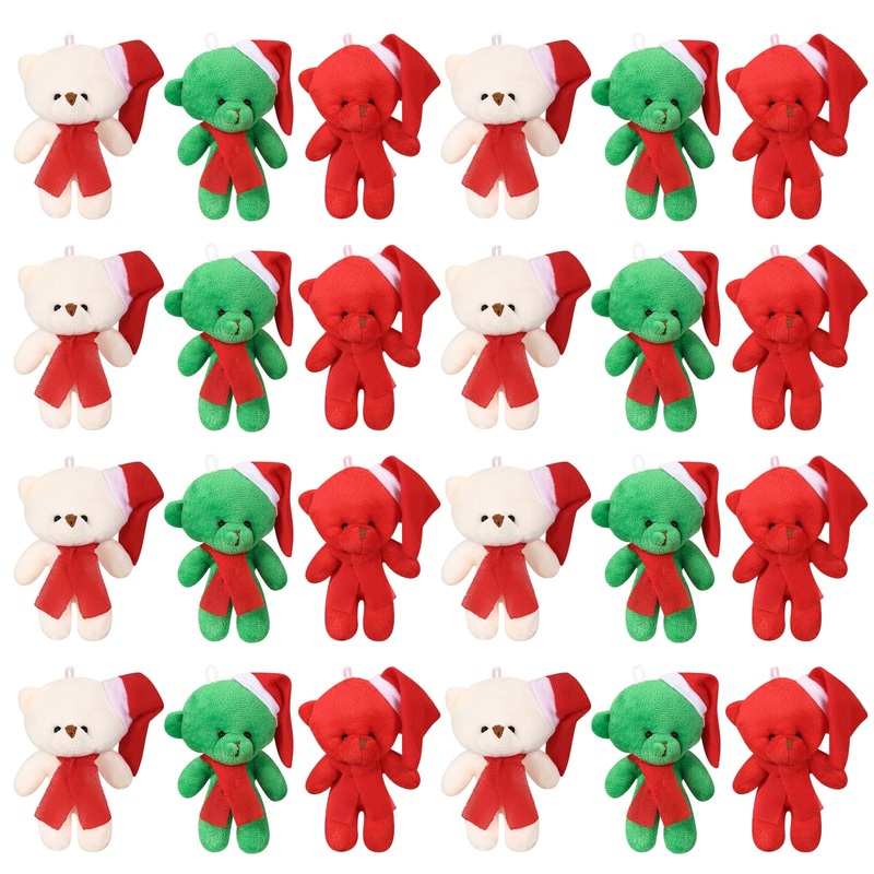 Blueweenly 24 Pcs Christmas Small Stuffed Bear 4.5 Inch Mini Plush Bear Stuffed Animal Keychains With Hat And Scarf For Christma