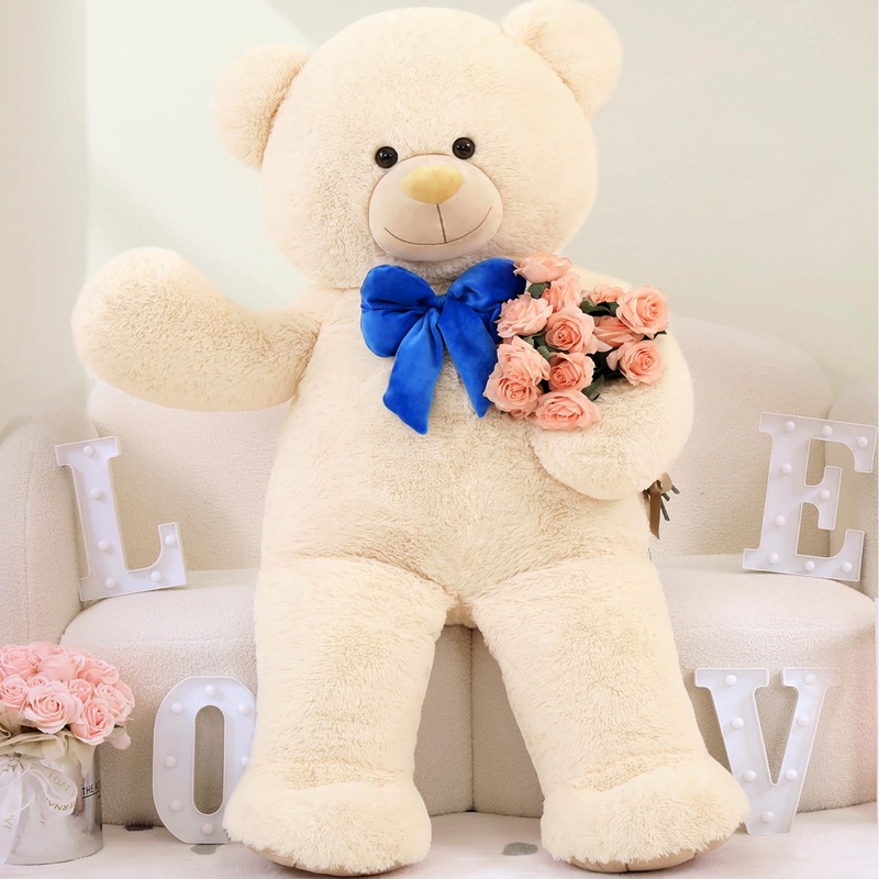 Morismos Big Teddy Bear 4 Ft Stuffed Animal, 47In Stuffed Bear Baby Shower Life Size Giant Teddy For Mother,Kids,Girlfriend,Wife