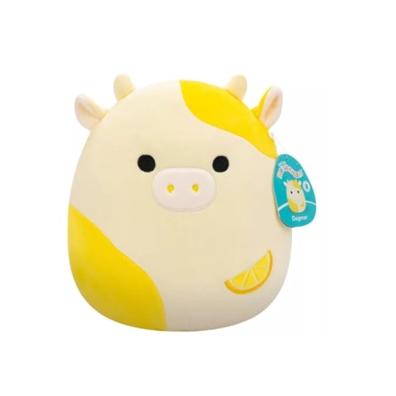 Squishmallows 11'' Dagmar The Lemon Cow Plush Toy, Yellow, White